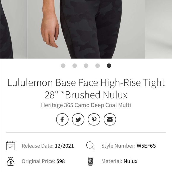 Lululemon 🌚 BRUSHED Base Pace 28” HR Running Tight DARK CAMO SOLD OUT size 6 - Picture 6 of 10